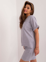 Hurtrownia Szary letni komplet z bluzką oversize i szortami