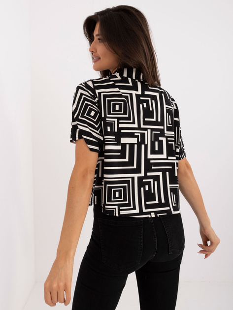 Hurtownia Czarna bluzka koszulowa w geometryczny wzór