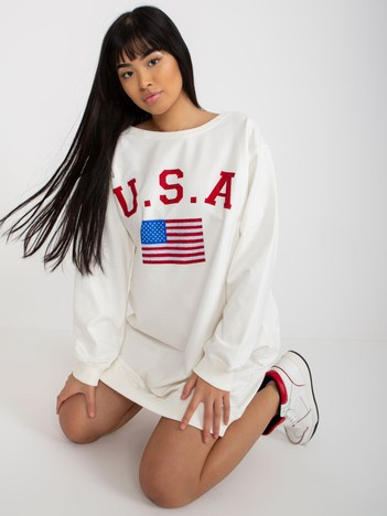 Hurt Ecru luźna bluza z nadrukiem i aplikacją z dżetów