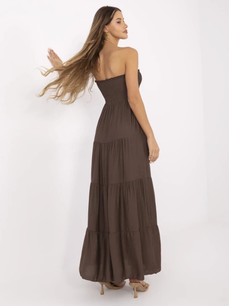 Brązowa maxi sukienka bandeau z wiskozą