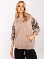 Hurt Ciemnobeżowa bluza kangurka z rękawem 3/4