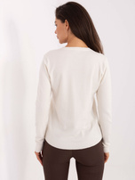 Ecru-Cardigan mit V-Ausschnitt.