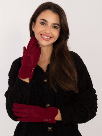 Hurt burgundy women's gloves with buttons.