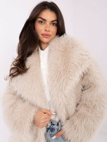 Jasnobeżowa zimowa kurtka ze sztucznego futerka