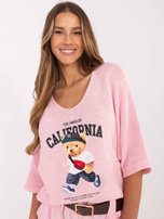 Hurtownia Jasnoróżowy sweter oversize z rękawem 3/4