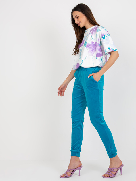 Hurt Ecru-niebieski komplet welurowy z nadrukiem RUE PARIS