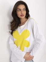 Hurt Biało-żółta damska bluzka oversize z kwiatem