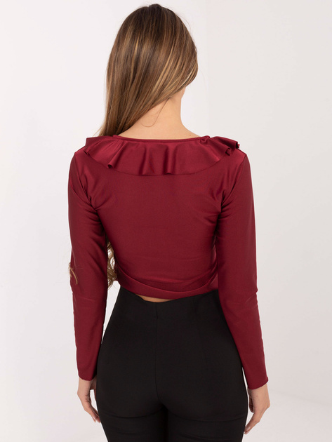 Bordowa krótka bluzka z wiązaniem