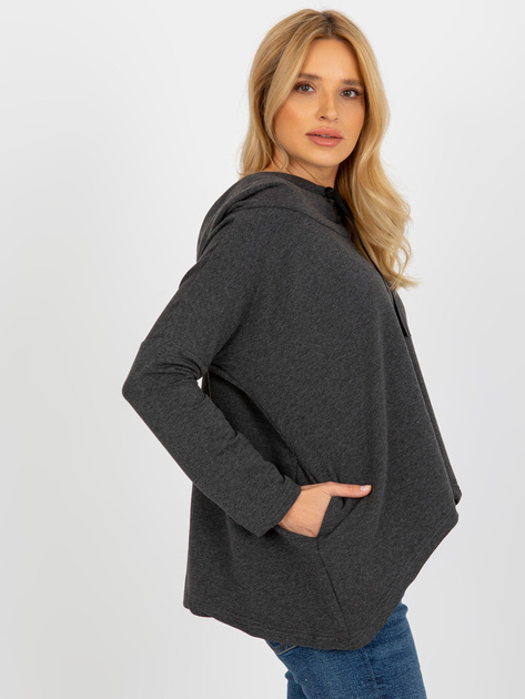 Hut Ciemnoszara asymetryczna bluzka z kieszeniami i kapturem