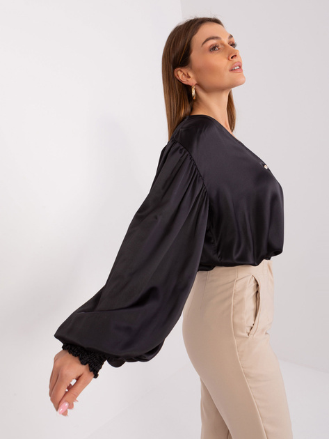 Hurt Czarna damska koszula z ozdobnymi guzikami