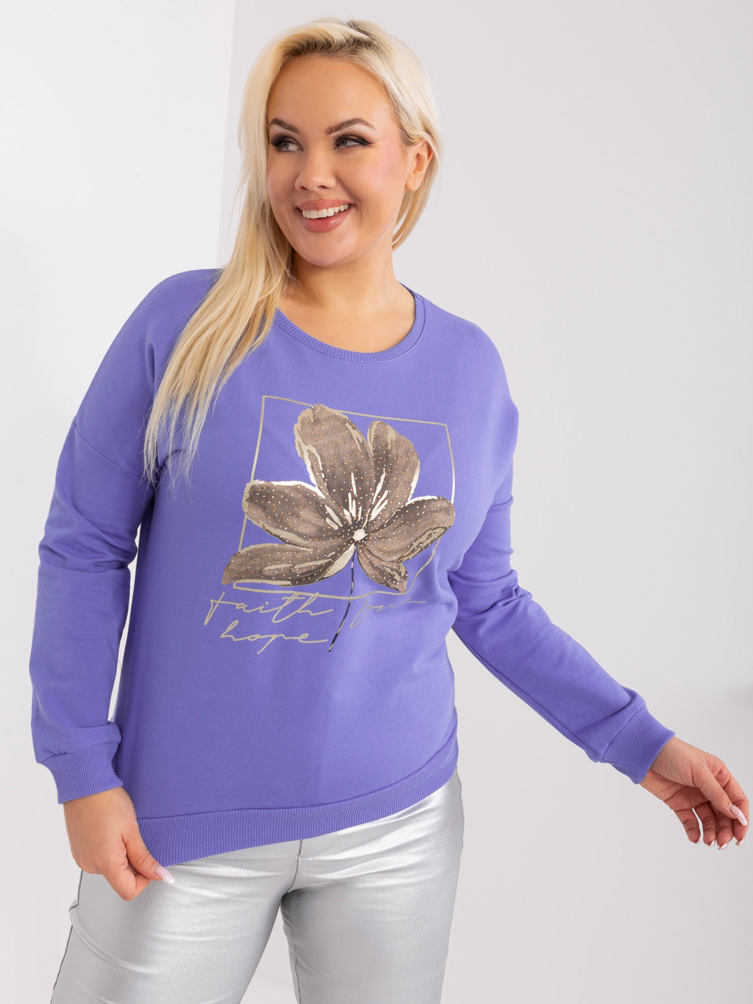 Fioletowa damska bluzka plus size z nadrukiem