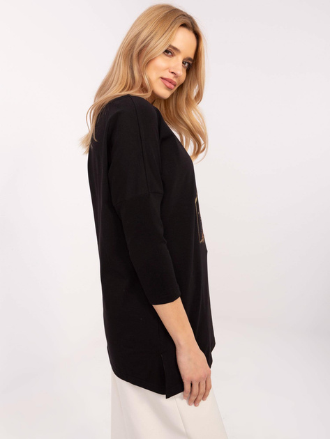 Hurtownia Czarna długa bluzka damska z rozcięciami
