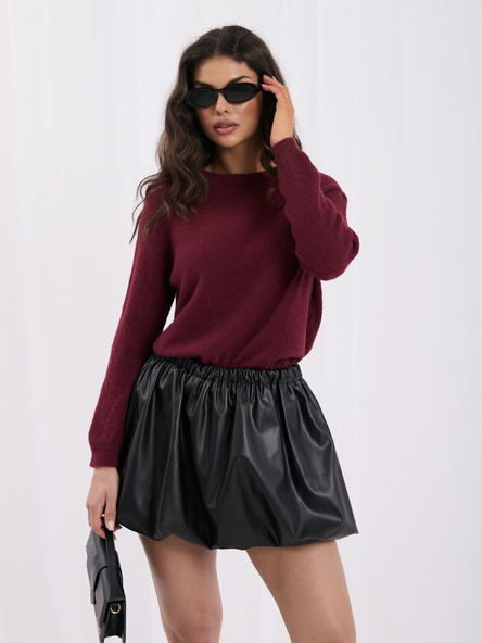 Bordowy sweter basic z domieszka baby alpaki
