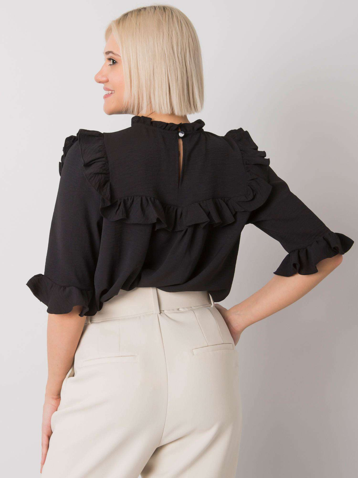 Black blouse with frills Limassol RUE PARIS
