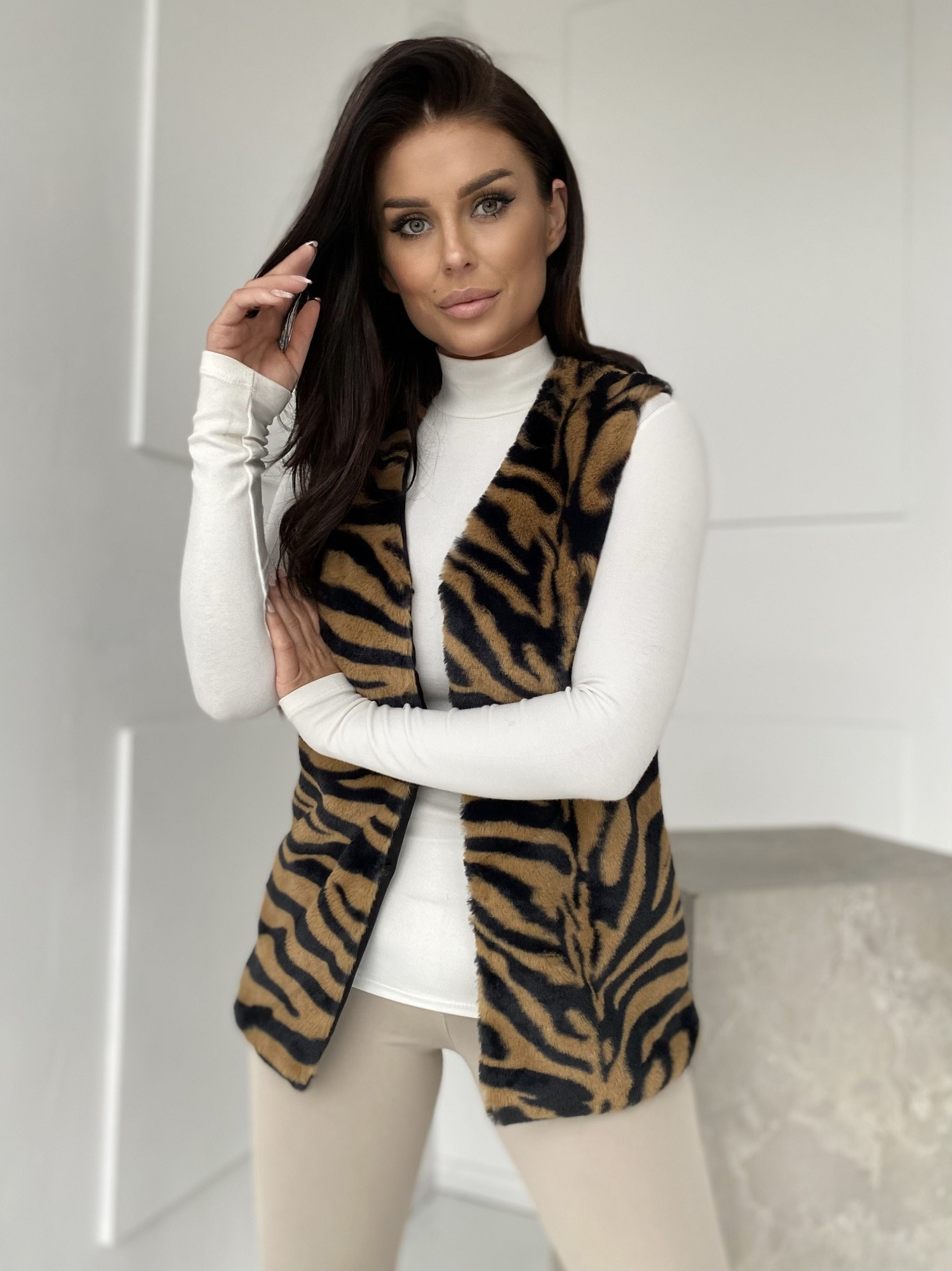 Raegen Patterned Beige Fur Vest