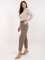 Ciemnobeżowe spodnie ze zwężaną nogawką RUE PARIS 