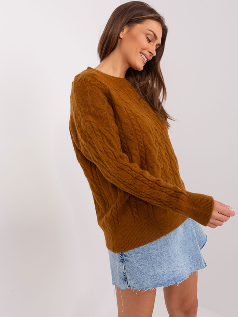 Hurt Jasnobrązowy klasyczny sweter z warkoczami