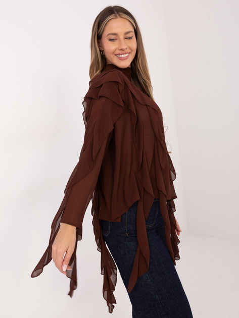 Brązowa przezroczysta bluzka z falbanami