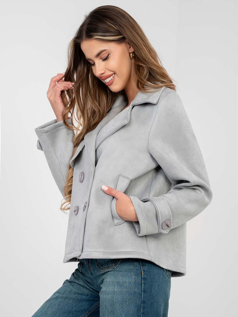 Jasnoszary krótki płaszcz z dwurzędowym zapięciem