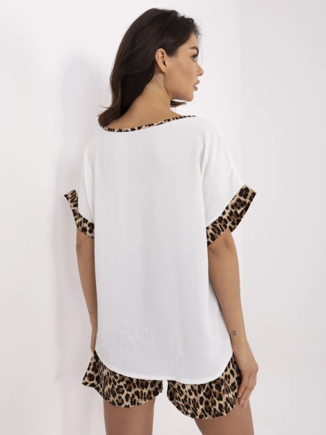 Ecru letni komplet damski z szortami