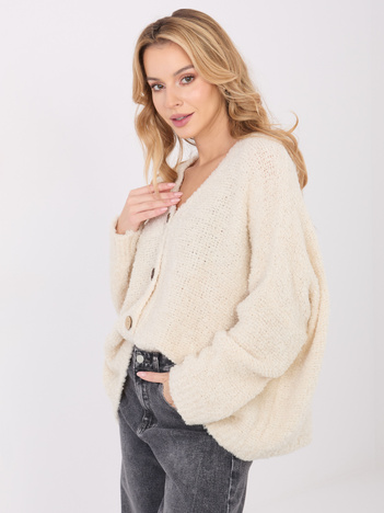 Kremowy sweter boucle z dekoltem V