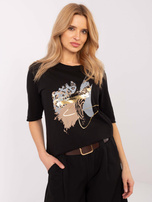 Hurtownia Czarna bawełniana bluzka z rękawem 3/4