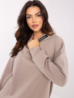 Hurt Ciemnobeżowa damska bluza ovesize z kapturem