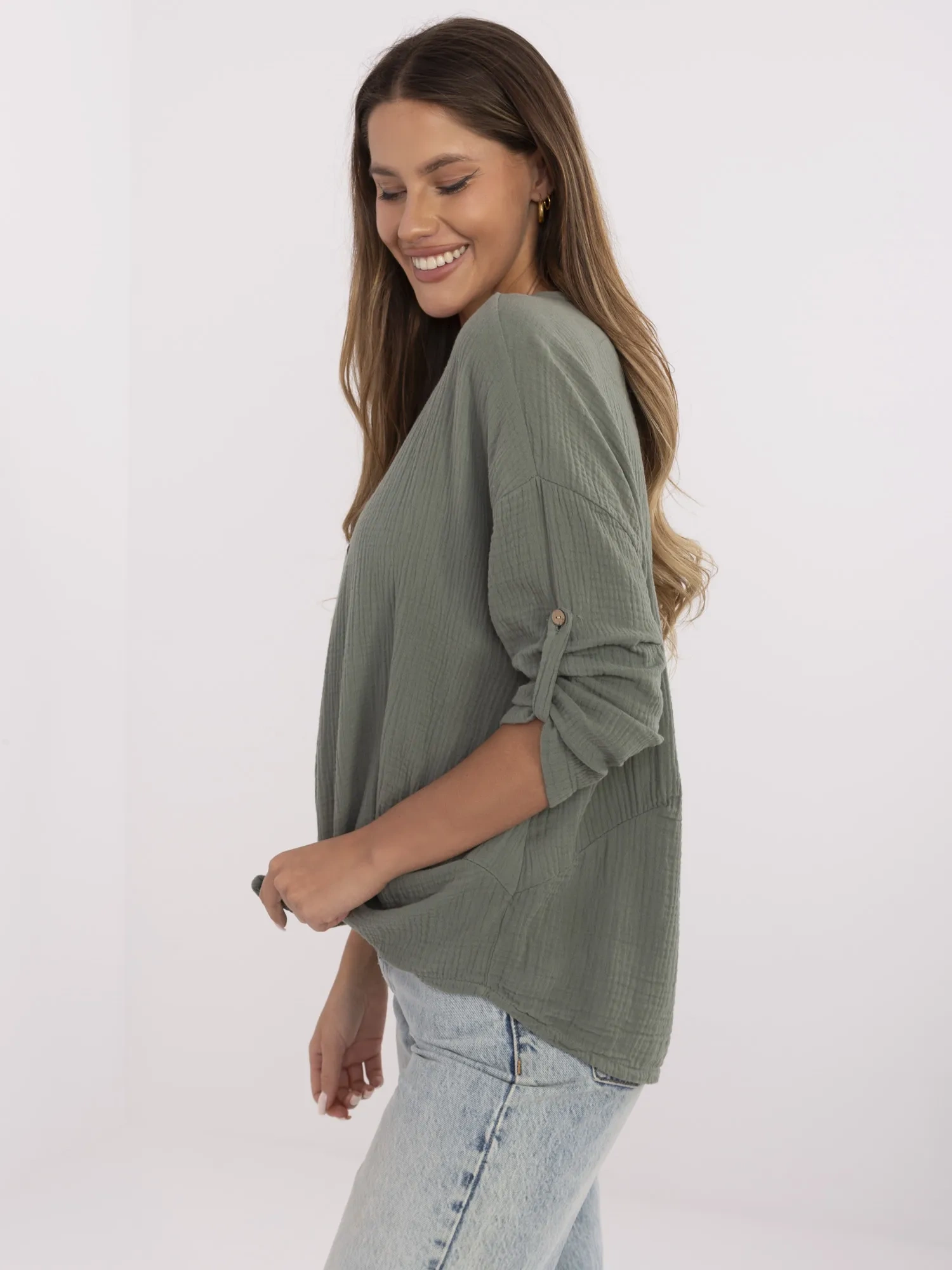Khaki cotton women's shirt made of muslin.