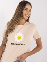 Łososiowy damski t-shirt z nadrukiem 