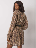 Beżowo-czarna sukienka plisowana Aishan