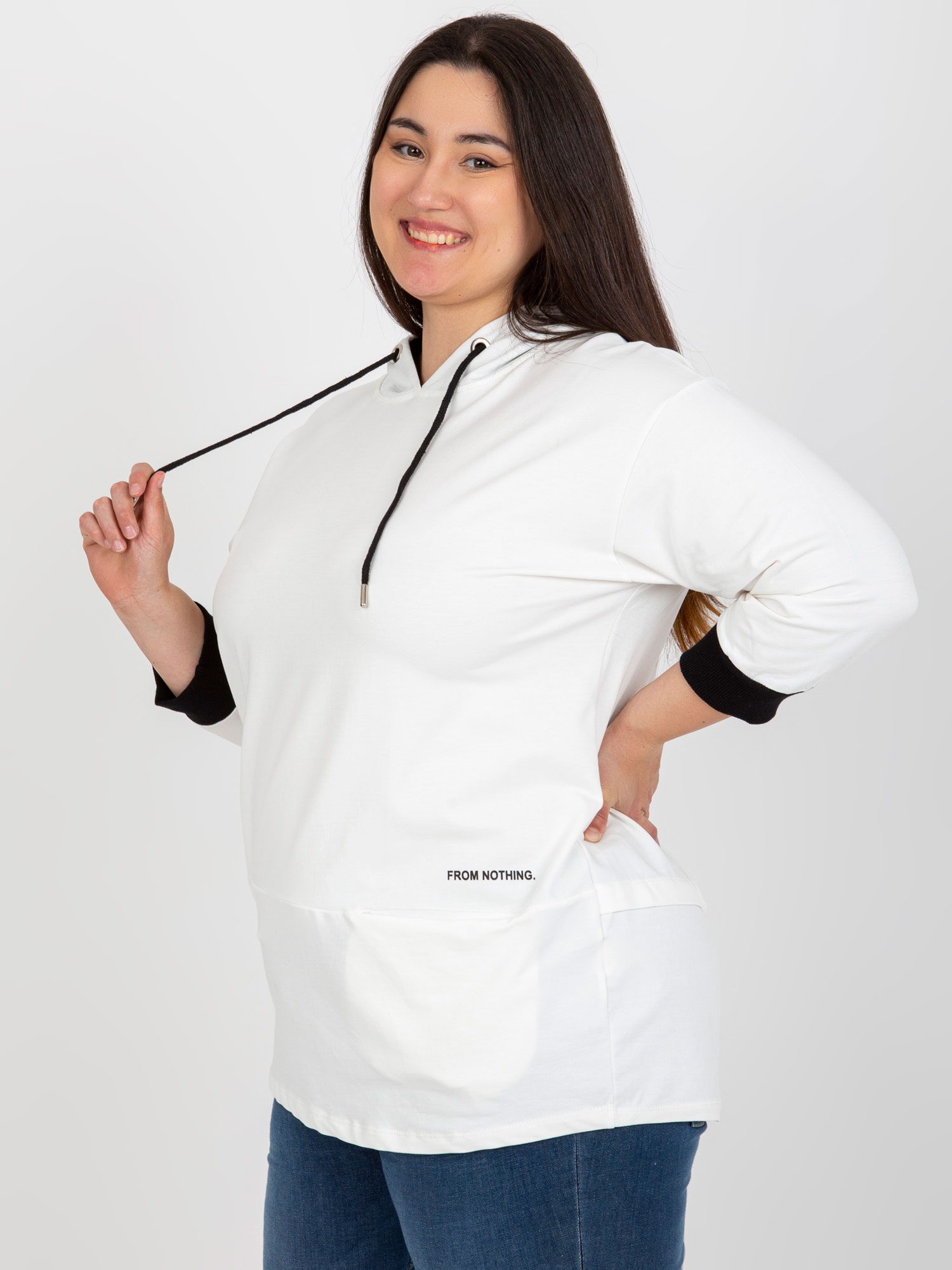 Ecru damska bluza plus size z bawełny