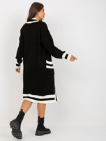 Hurtownia Czarny długi kardigan z kieszeniami RUE PARIS 