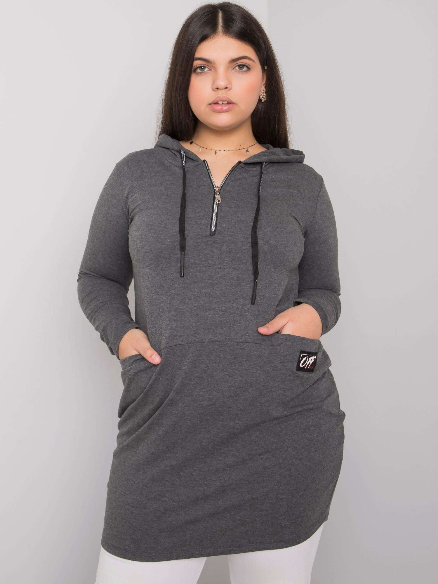 Dunkelgraues Baumwoll-Tunika Plus Size mit Kapuze Kierra.