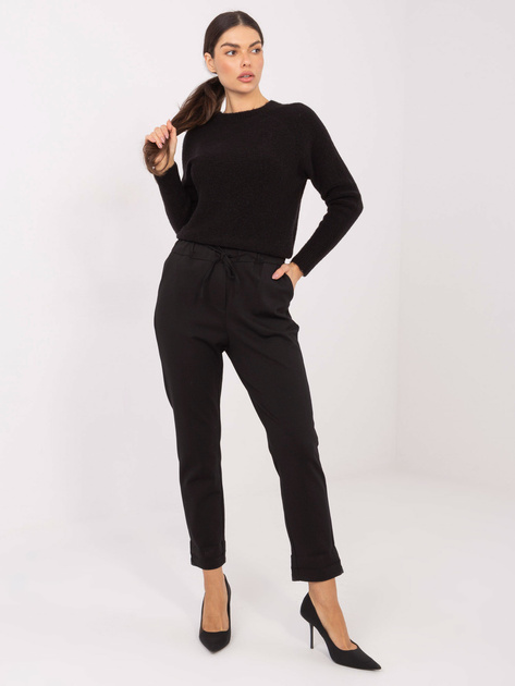 Czarne materiałowe spodnie z wiązaniem