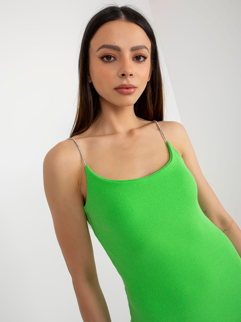 Hurt Jasnozielona sukienka basic ze srebrnymi ramiączkami