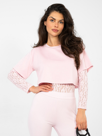 Pastelowe różowe dopasowane body z efektem 2w1