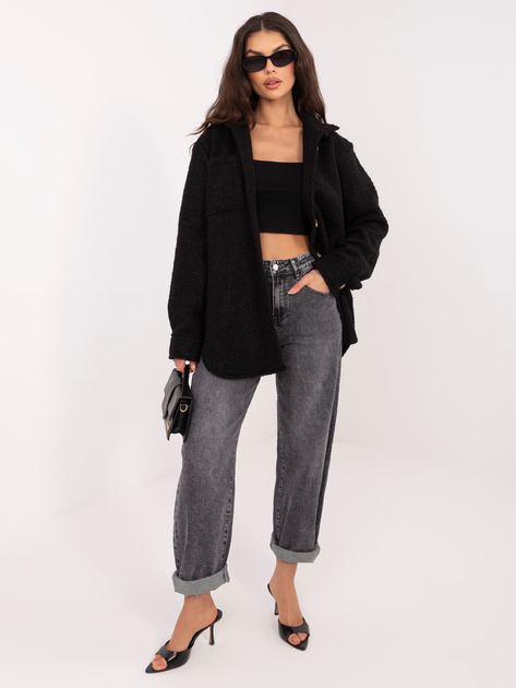 Czarna damska kurtka z dzianiny barankowej RUE PARIS