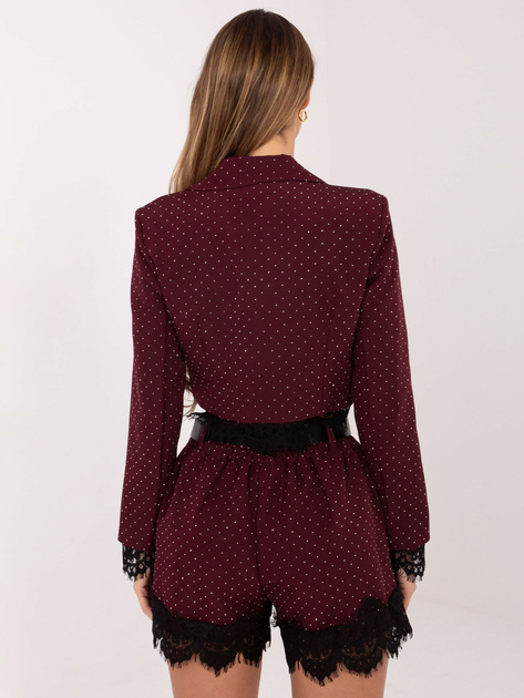 Burgundowa elegancka marynarka z koronką