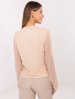 Beżowa drapowana bluzka z aplikacjami