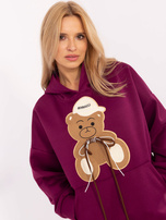 Hurt Fioletowa damska bluza kangurka z kapturem