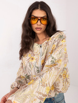 Żółta balonowa kurtka z nadrukiem w kwiaty 