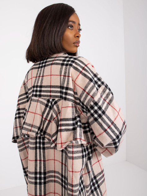 Jasnobeżowo-czarna długa koszula z wełną Bonnie