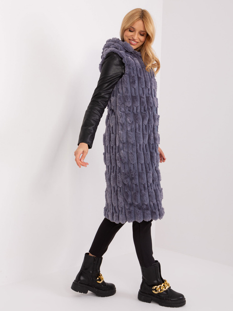 Hurt Szara rozpinana kamizelka z eko futerka