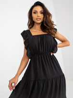 Hurt Black midi dress with a ruffle in a loose fit.