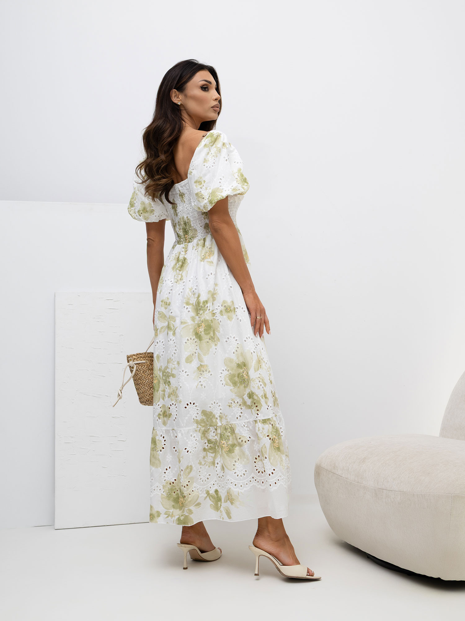 Zielona bawełniana sukienka z nadrukiem 