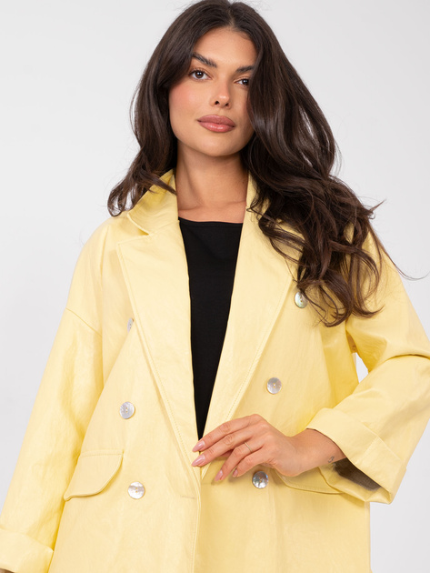 Jasnożółta marynarka oversize z ekoskóry RUE PARIS