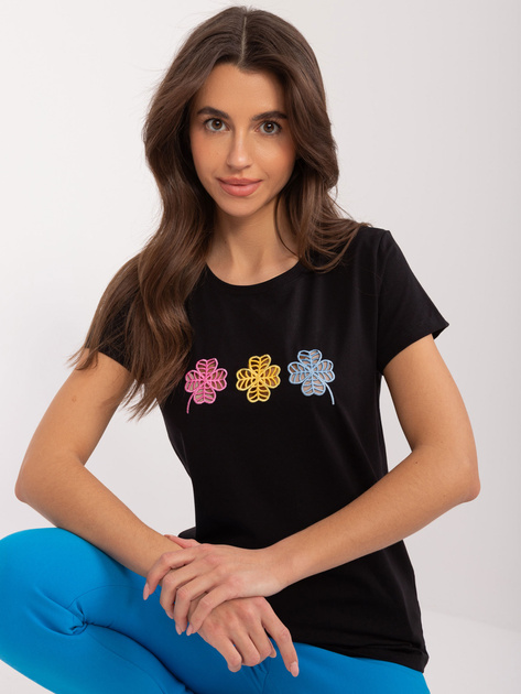 Hurt Czarny t-shirt z kolorową aplikacją BASIC FEEL GOOD