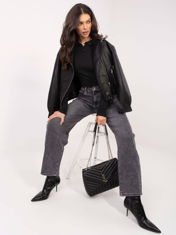 Czarna damska bluzka basic z kołnierzykiem