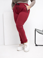 Bordové teplákové kalhoty plus size s vázáním.