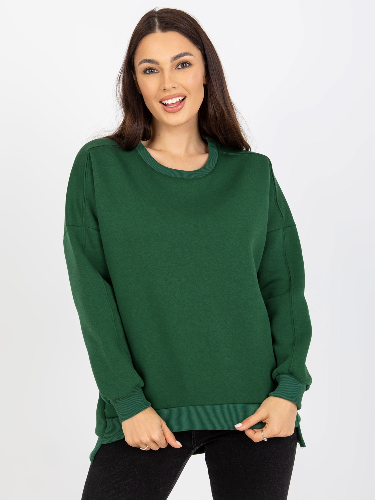 Ciemnozielona dresowa bluza basic z długim rękawem